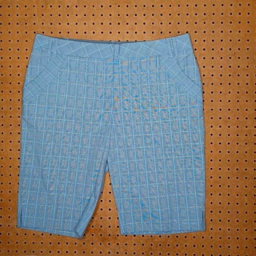 Cutter Buck womens gray white yellow houndstooth plaid golf shorts 14 EUC